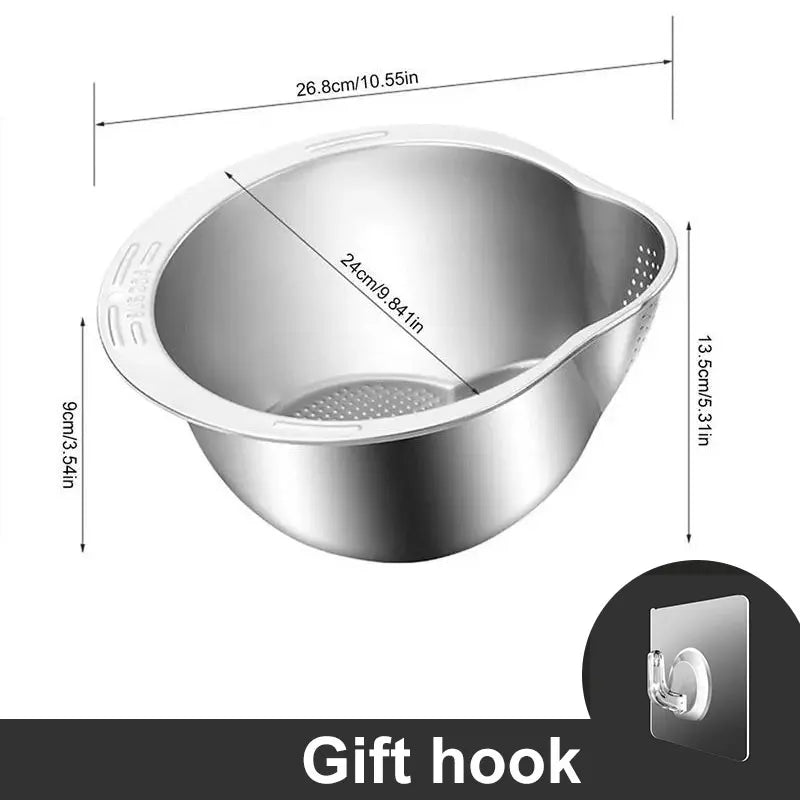 304 Stainless Steel Rice Washer Strainer Bowl Kitchen Washing Rice Sieve Kitchen Washing Fruit and Vegetable Strainer