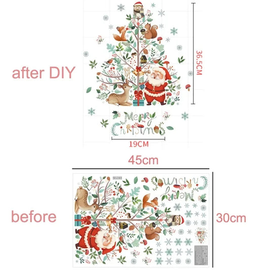 2024 Christmas Window Stickers Santa Claus Xmas Tree Cartoon Glass Decal Merry Christmas New Year Holiday