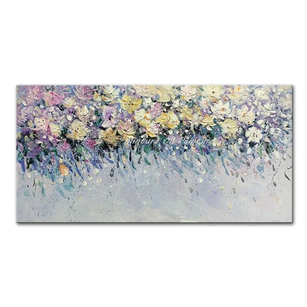 Mintura Hand-painted Abstract Knife Little White Flower Oil Painting on Canvas,Wall Art Pictures for Living Room