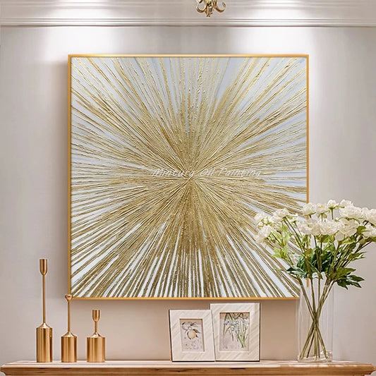 Mintura,Handpainted Golded Sun Oil Painting on Canvas,Modern Home Decor,Abstrect Texture Art Poster,Wall Picture