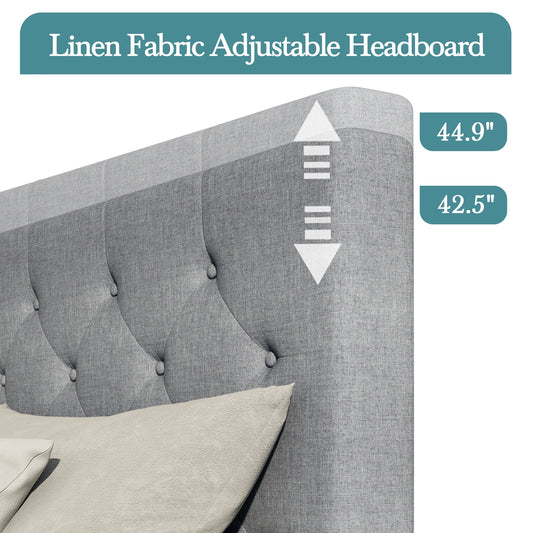 HOOMIC Platform Storage Bed Frame with 4 Drawers & Adjustable Headboard, Diamond Stitched Button Tufted Allewie