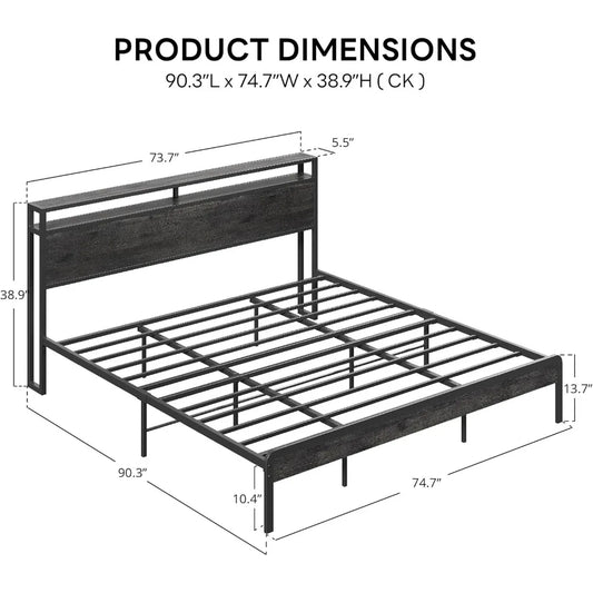 LIKIMIO California King Bed Frame with Headboard, Dark Wood Camas California King with Strong Supports