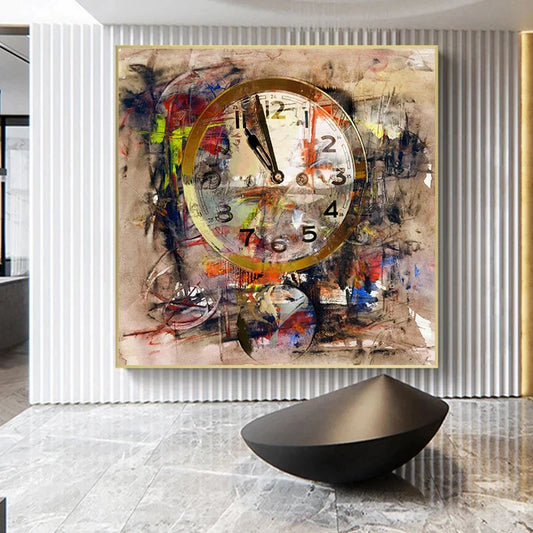 Retro Clock Art Canvas Painting Street Graffiti Art Posters and Prints Decorative Wall Art Picture for Living Room Home Decor