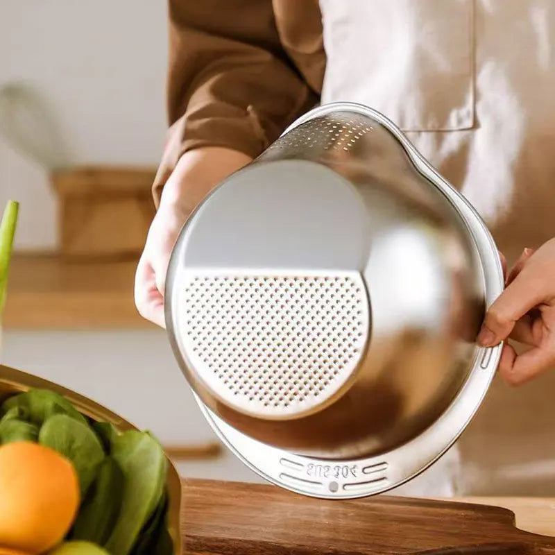 304 Stainless Steel Rice Washer Strainer Bowl Kitchen Washing Rice Sieve Kitchen Washing Fruit and Vegetable Strainer