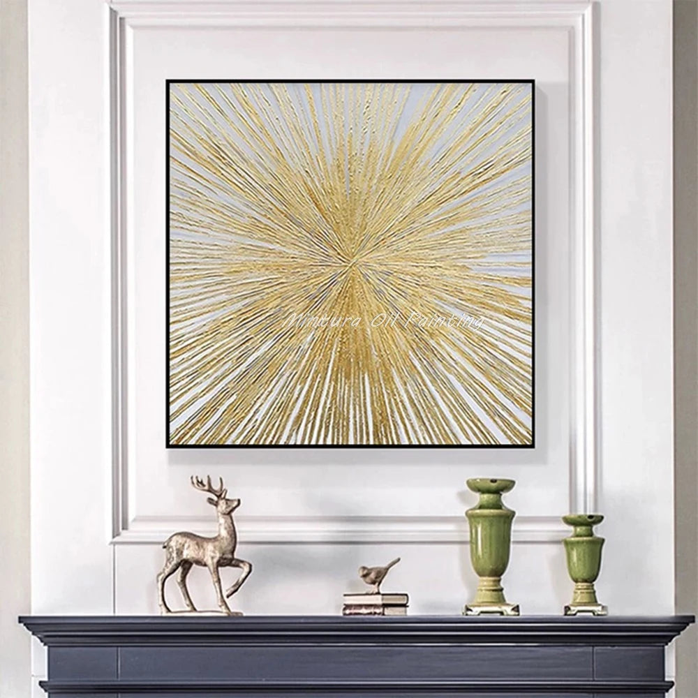 Mintura,Handpainted Golded Sun Oil Painting on Canvas,Modern Home Decor,Abstrect Texture Art Poster,Wall Picture