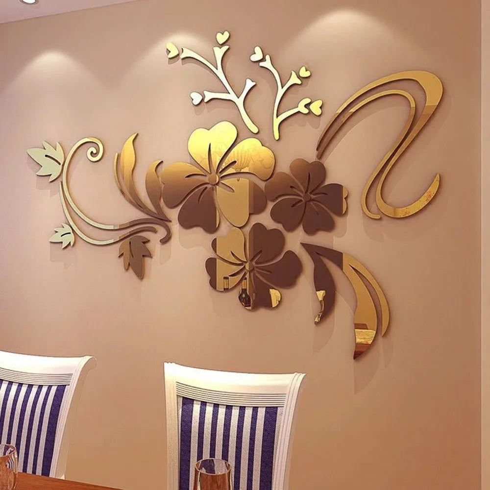 Acrylic Flower Mirror 3D Decorative Wall Stickers, Art Muralist for Bedroom TV Background Decoration