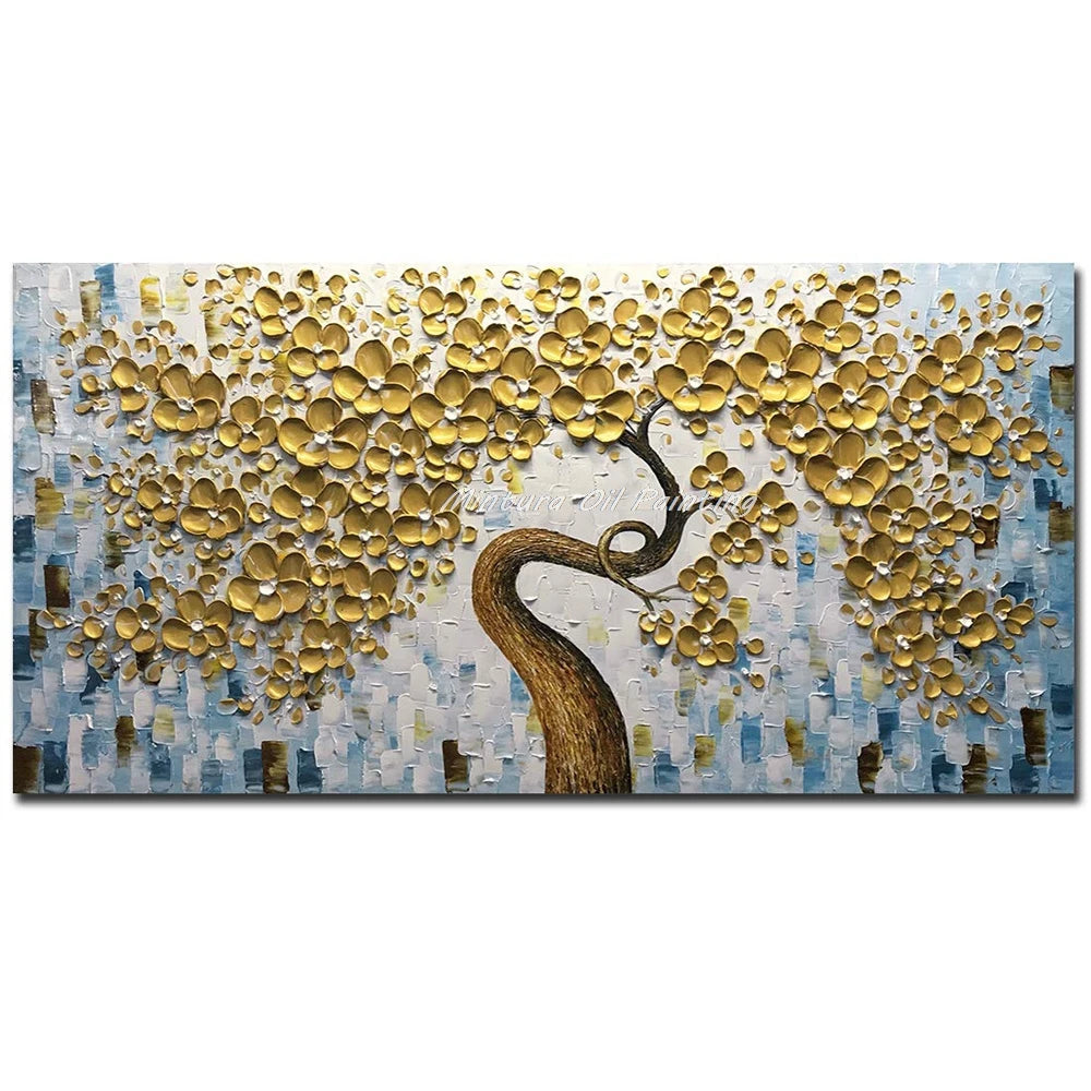 Mintura Hand-painted Abstract Knife Little White Flower Oil Painting on Canvas,Wall Art Pictures for Living Room