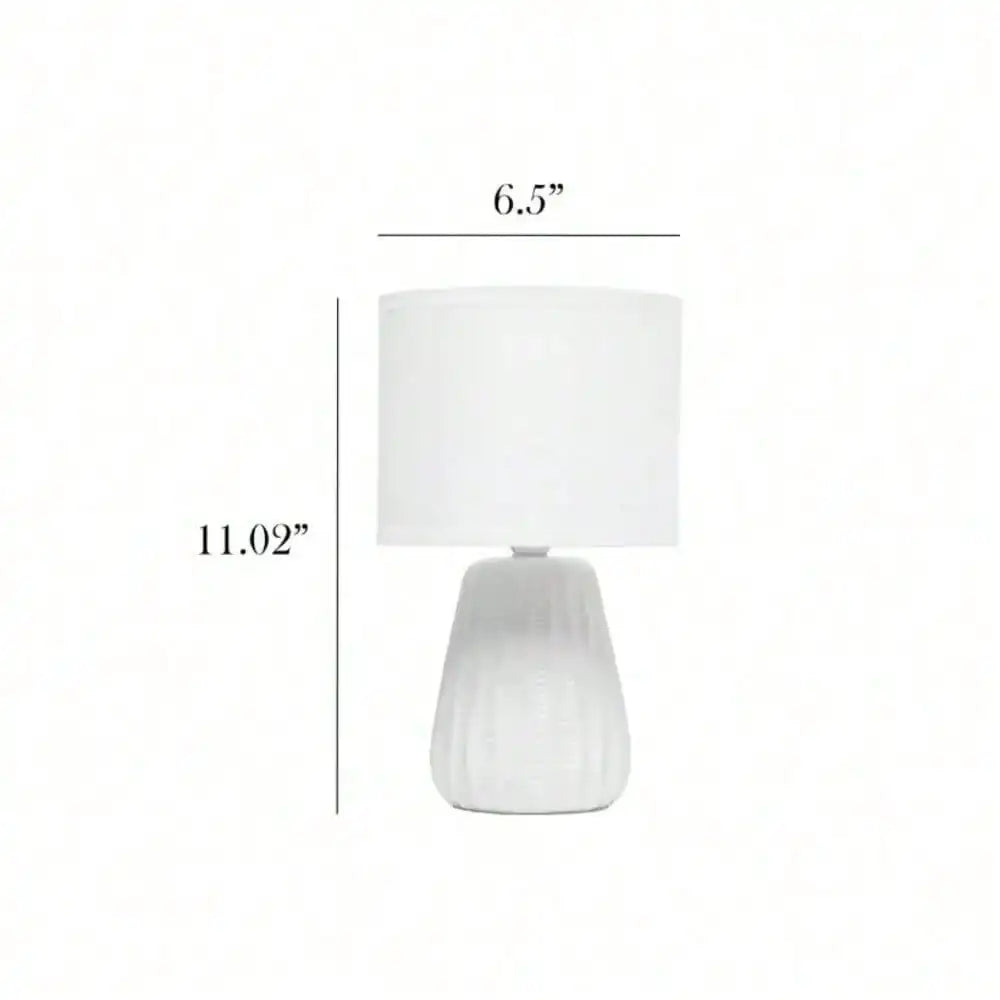 11.02 in. White Mini Modern Ceramic Texture Pastel Accent Bedside Table Desk Lamp with Matching Fabric Shade