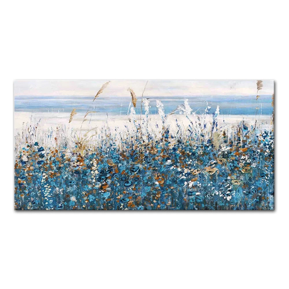 Mintura Hand-painted Abstract Knife Little White Flower Oil Painting on Canvas,Wall Art Pictures for Living Room