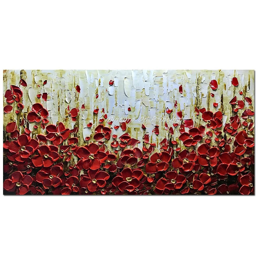 Mintura Hand-painted Abstract Knife Little White Flower Oil Painting on Canvas,Wall Art Pictures for Living Room
