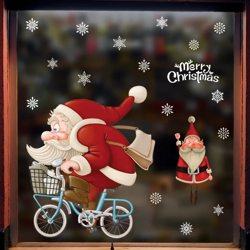 2024 Christmas Window Stickers Santa Claus Xmas Tree Cartoon Glass Decal Merry Christmas New Year Holiday