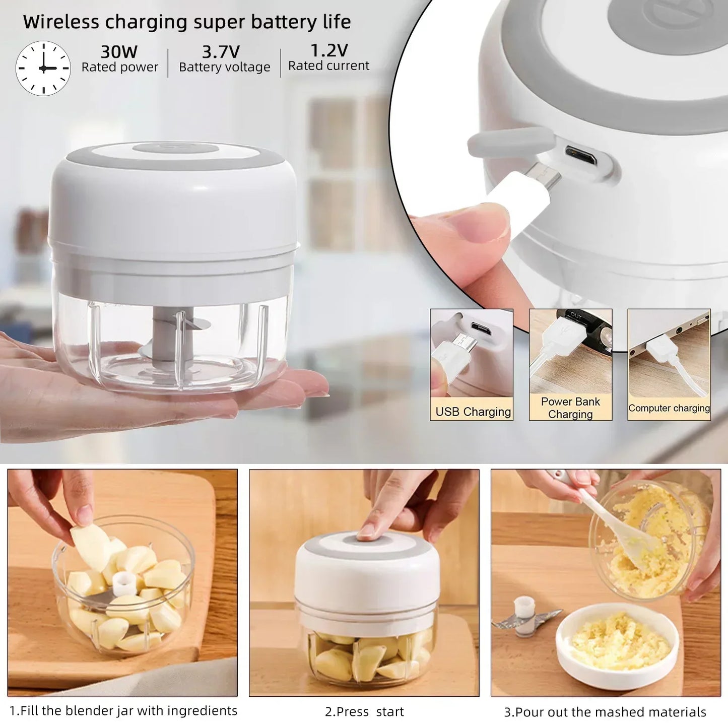 2025 USB Kitchen Chopper - Electric Food Processor for Garlic Meat Vegetables Portable Cooking Gadget