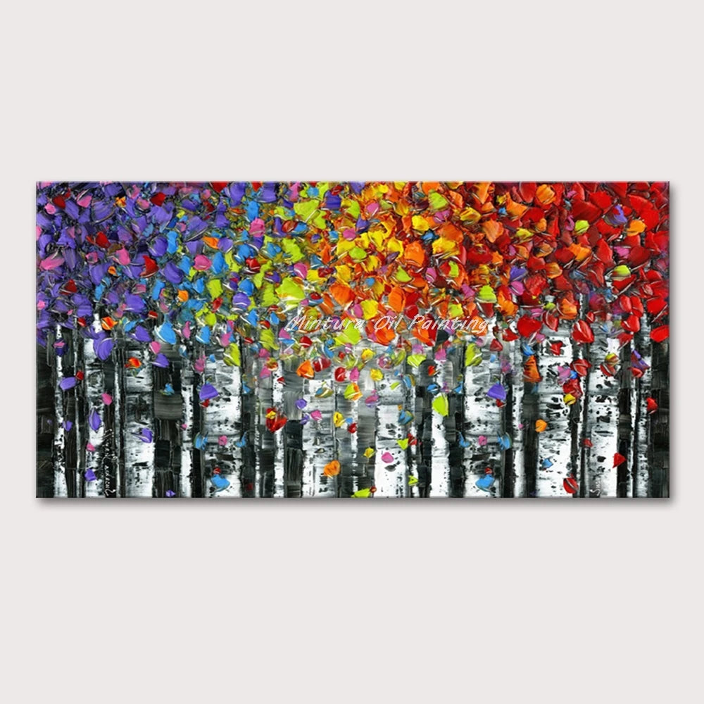 Mintura Hand-painted Abstract Knife Little White Flower Oil Painting on Canvas,Wall Art Pictures for Living Room