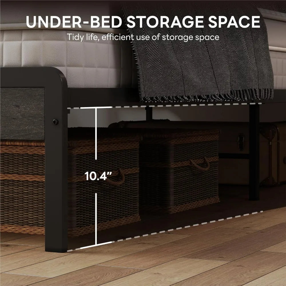 LIKIMIO California King Bed Frame with Headboard, Dark Wood Camas California King with Strong Supports