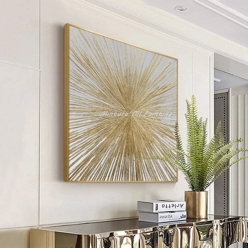Mintura,Handpainted Golded Sun Oil Painting on Canvas,Modern Home Decor,Abstrect Texture Art Poster,Wall Picture