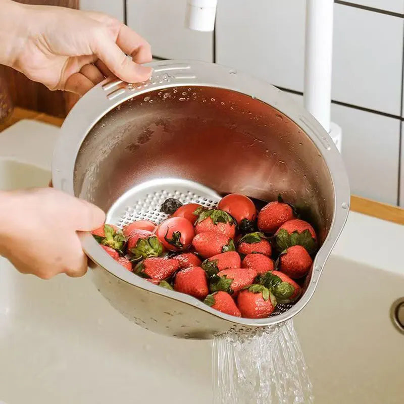 304 Stainless Steel Rice Washer Strainer Bowl Kitchen Washing Rice Sieve Kitchen Washing Fruit and Vegetable Strainer