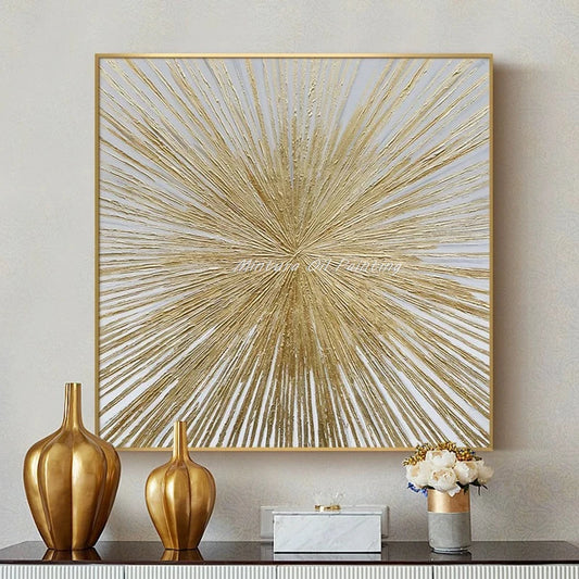 Mintura,Handpainted Golded Sun Oil Painting on Canvas,Modern Home Decor,Abstrect Texture Art Poster,Wall Picture