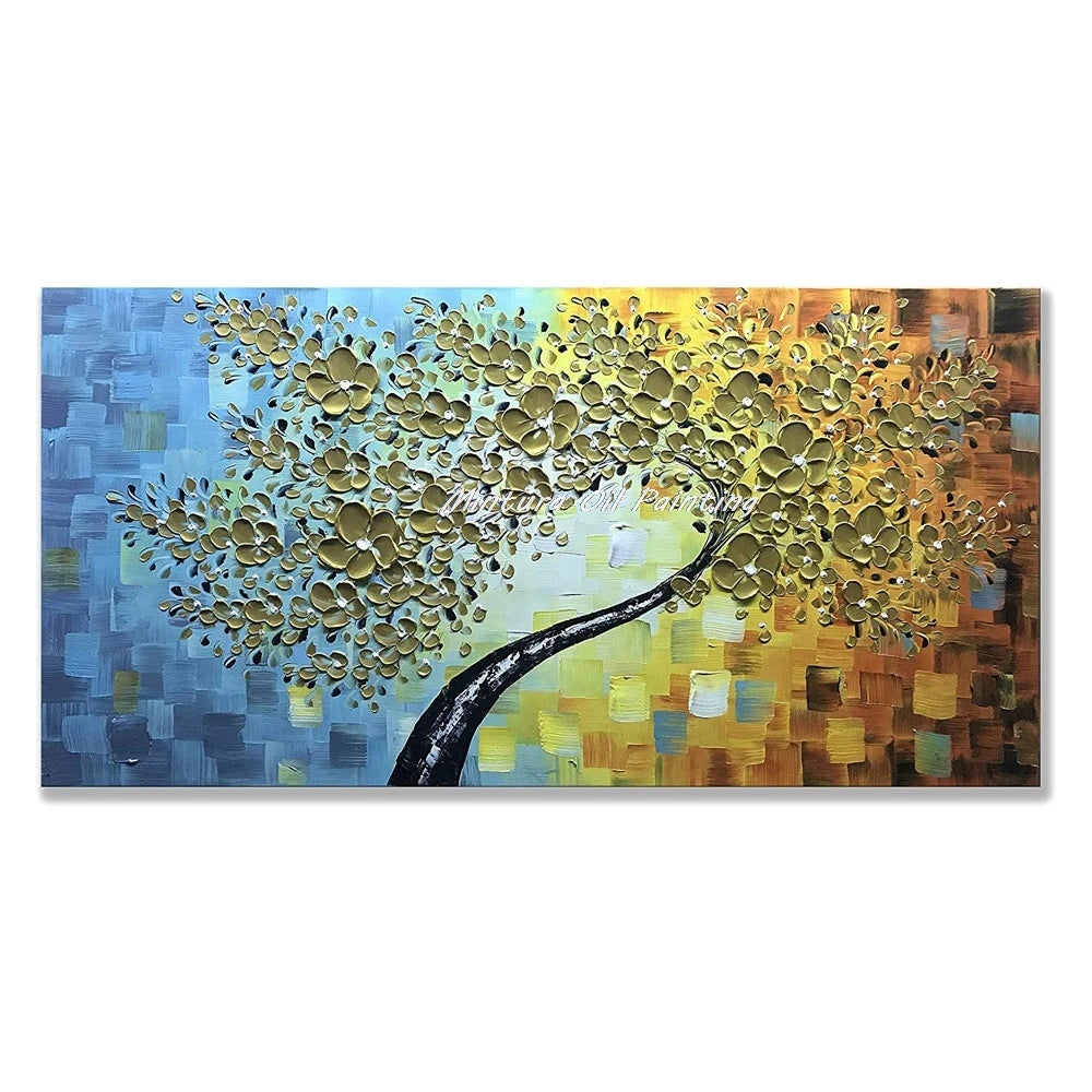 Mintura Hand-painted Abstract Knife Little White Flower Oil Painting on Canvas,Wall Art Pictures for Living Room