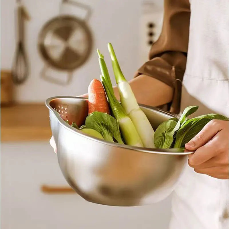 304 Stainless Steel Rice Washer Strainer Bowl Kitchen Washing Rice Sieve Kitchen Washing Fruit and Vegetable Strainer