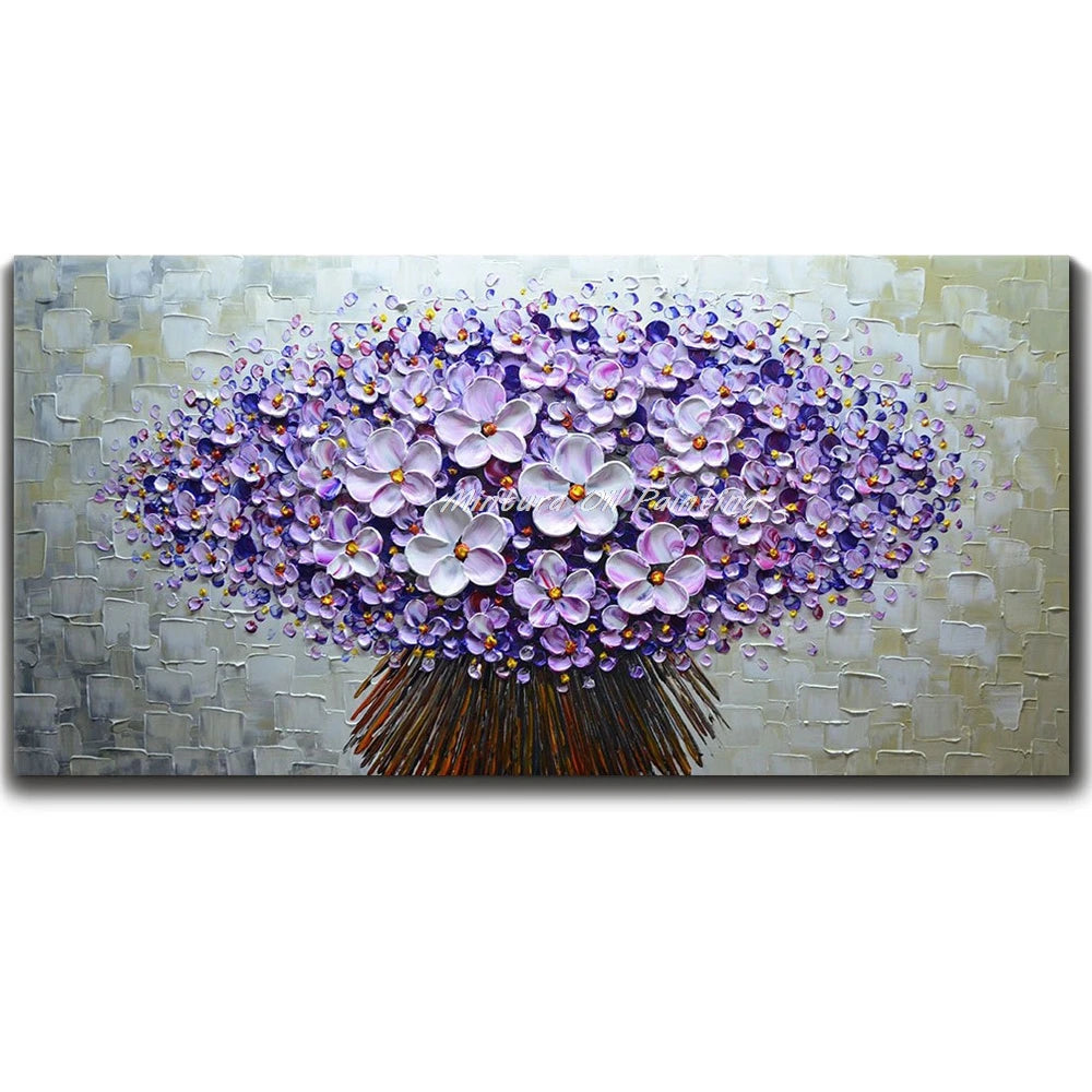Mintura Hand-painted Abstract Knife Little White Flower Oil Painting on Canvas,Wall Art Pictures for Living Room