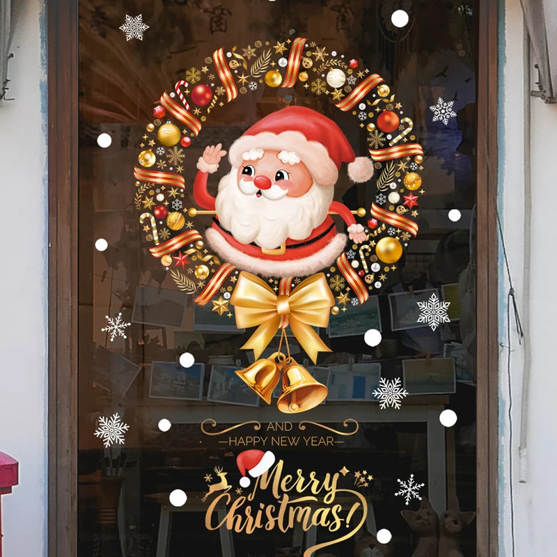2024 Christmas Window Stickers Santa Claus Xmas Tree Cartoon Glass Decal Merry Christmas New Year Holiday