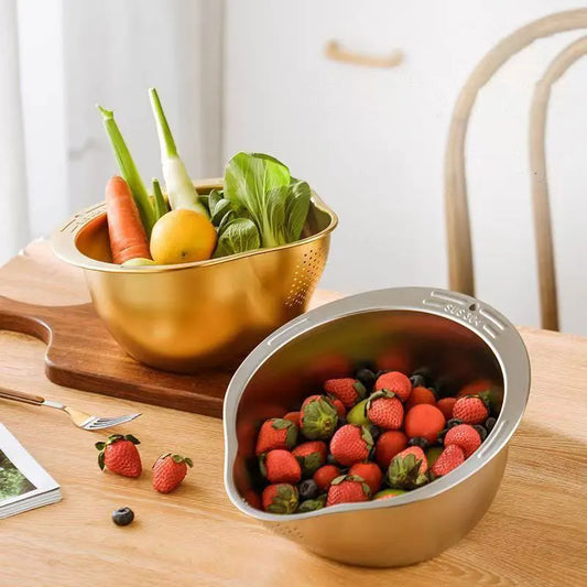 304 Stainless Steel Rice Washer Strainer Bowl Kitchen Washing Rice Sieve Kitchen Washing Fruit and Vegetable Strainer