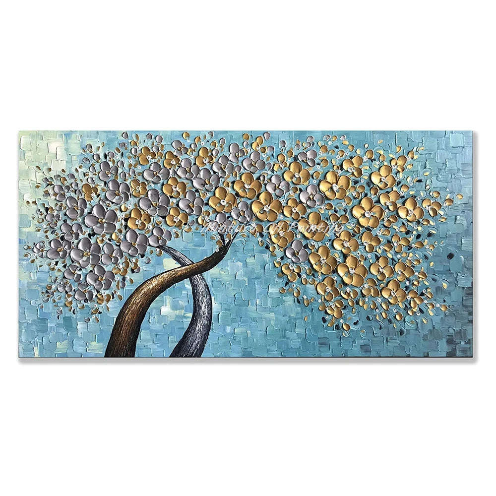 Mintura Hand-painted Abstract Knife Little White Flower Oil Painting on Canvas,Wall Art Pictures for Living Room