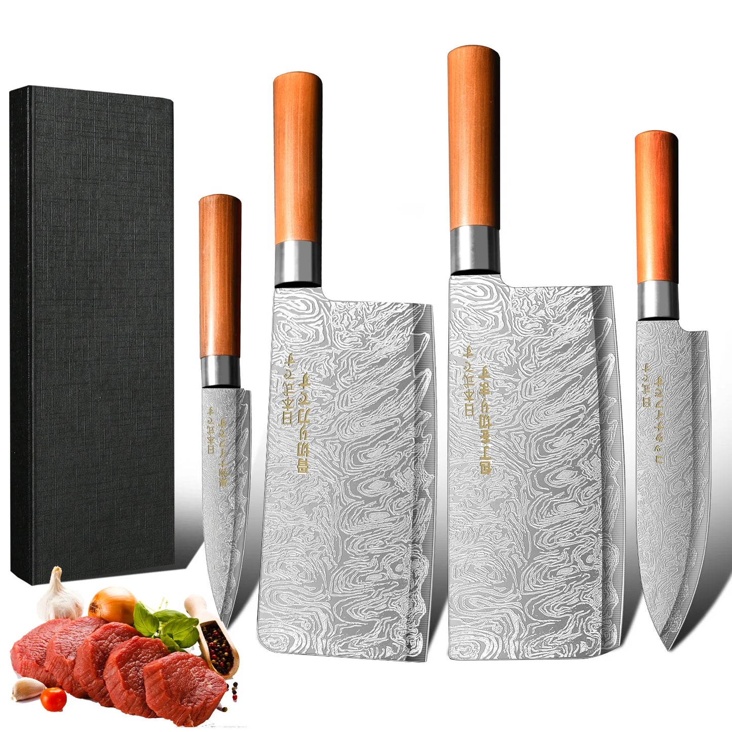 4-Piece Ultra-Sharp Japanese Chef Knife Set-Professional Kitchen Knives for Meat,Bones, and Fruit.Perfect kitchen