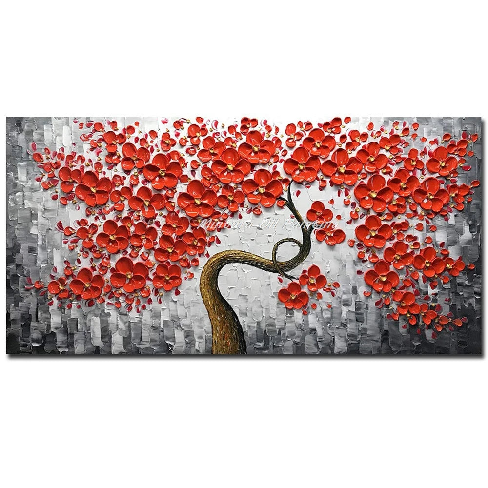 Mintura Hand-painted Abstract Knife Little White Flower Oil Painting on Canvas,Wall Art Pictures for Living Room