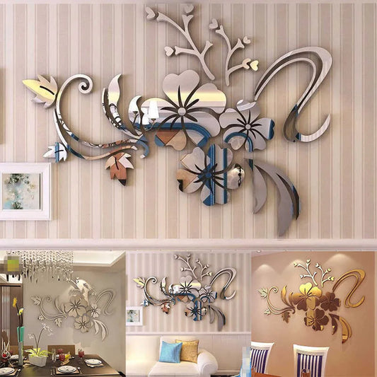 Acrylic Flower Mirror 3D Decorative Wall Stickers, Art Muralist for Bedroom TV Background Decoration