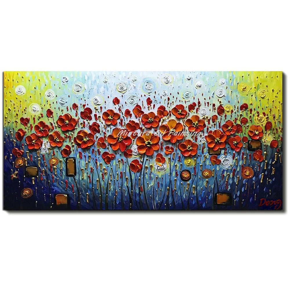 Mintura Hand-painted Abstract Knife Little White Flower Oil Painting on Canvas,Wall Art Pictures for Living Room